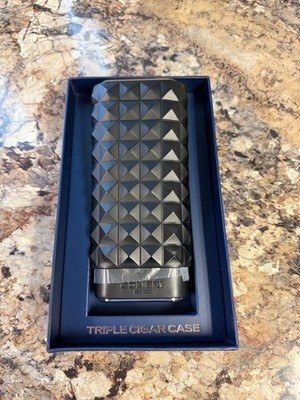 COLIBRI QUASAR TRIPLE CIGAR CASE for 3 CIGARS / BLACK+ LEATHER ** in BOX **