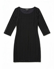 Express Black Textured Sheath Dress 3/4 Sleeve Scoop Neck Knee Length XS