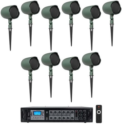 (10) JBL GSF3-GN 6.5'' Landscape Ground Stake/Wall 70v Commercial Speakers+Amp