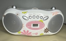 Next Play NPF500B CD Boombox Radio White Pink Flowers Floral Vintage Works