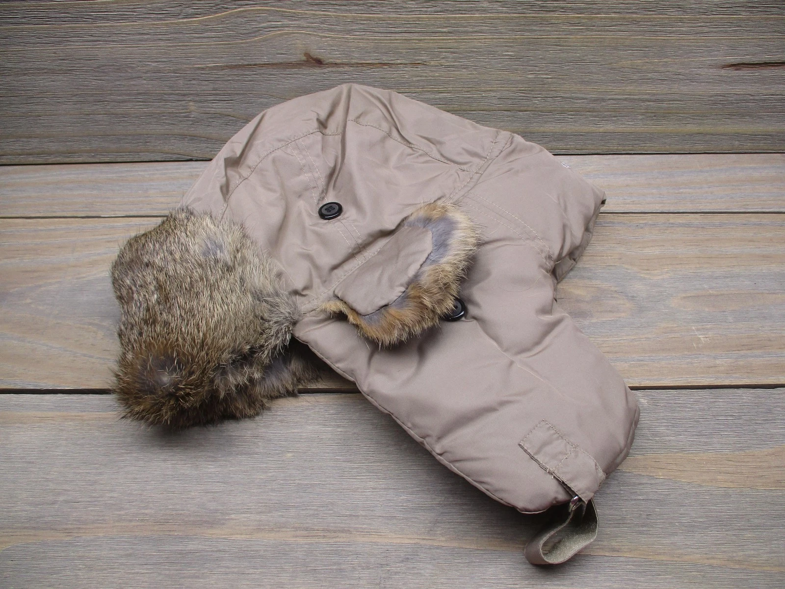 GANT Hat Trapper Fitted Mens Large Khaki Faux Fur Ear Flap Ushanka Aviator