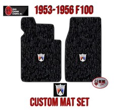 1953-56 F100 Ford Truck Black Carpet Floor Mat Set With Ford Crest Logo By Acc