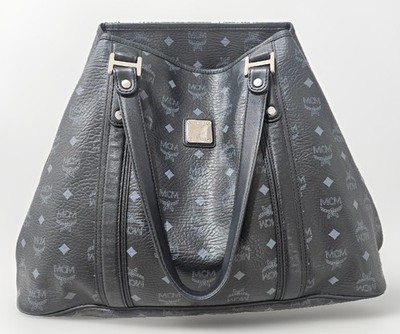 AUTHENTIC MCM Black Visetos Shoulder Tote Bag Leather