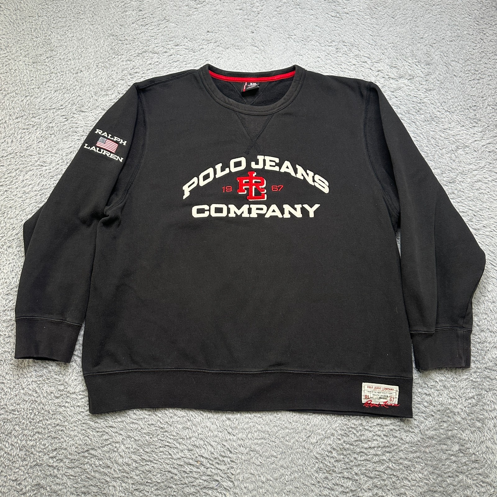 Vintage Polo Jeans Company Sweatshirt Mens XL Black Fleece Crewneck Ralph Lauren