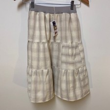 Mom and Pop's Kids Skirt Girls 7/8 Cream Plaid Upcycled Corduroy Midi Tiered