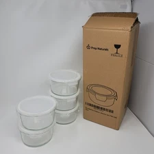 Prep Naturals Glass Meal Prep Containers Round Lids Dishwasher Safe 5 Pack