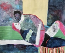 17x14 " Original Painting OOAK Abstract  Outsider Woman Portrait Figurative