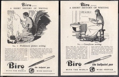 Zwei 50er Jahre Vintage Werbung für BIRO Kugelschreiber. Kostenloser Versand UK