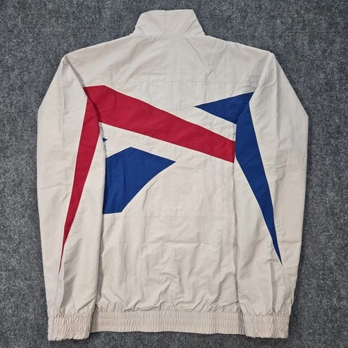 NWT Reebok Vector Tracktop Mens Medium 'Stucco' Beige Tan Track Jacket Knit Logo video thumbnail