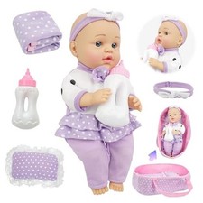 Baby Doll with Accessories, 12" Dolls Playset with Washable Carrier Bassinet