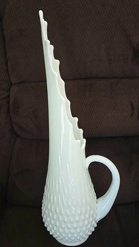 Fenton Hobnail Milk Glass Swung Pitcher Vase 18” Vintage MCM