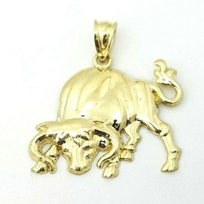 10k Gelb Massiv Gold Stier Stier Sternzeichen Anhänger Charm Fein Geschenk Schmuck 1,9g