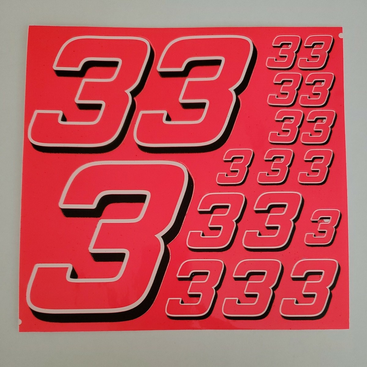 Fluorescent Pink white/blk #3's Racing #'s VinylDecalSheet 1/10-1