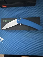 Pro-Tech Malibu Flipper Wharncliffe Magnacut Blade Blue Aluminum Handle