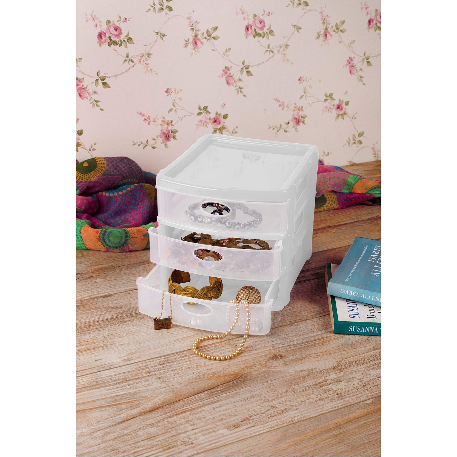 3-Drawer Plastic Storage Unit in White with Clear Drawers (6 Pack) 6 Pack-image