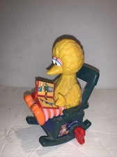 Vintage Sesame Street Big Bird Rocking Chair Music Box Flips Book Wind Up Toy