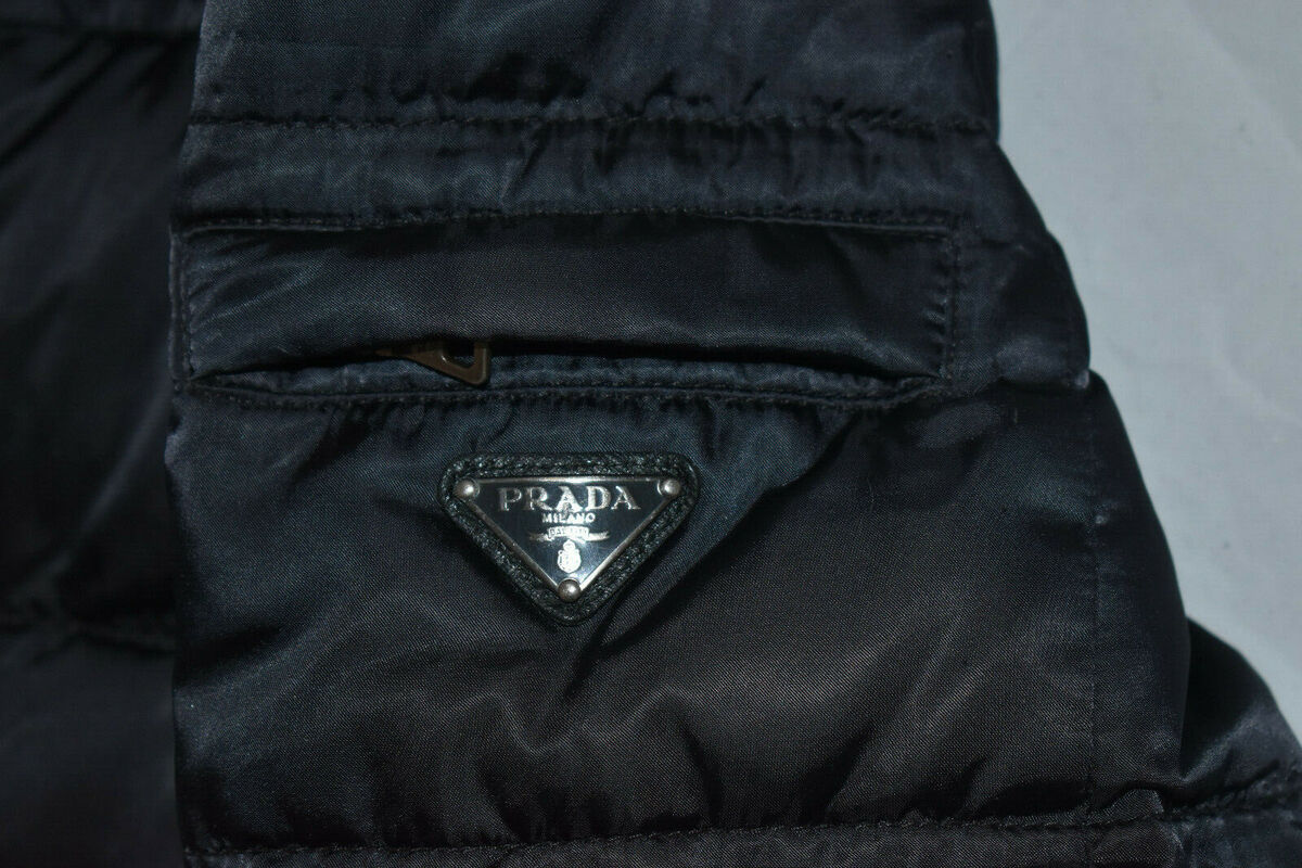 Prada Black Down Quilted Zip Through Dyed Fur Jacket Coat Prada Black Down Quilted Zip Through Dyed Fur Jacket Coat