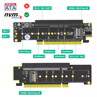 PCIe 4.0 X16 to Dual NVMe and 1xMore PCIe x16 x8 Signal Adapter for M.2 NVMe SSD
