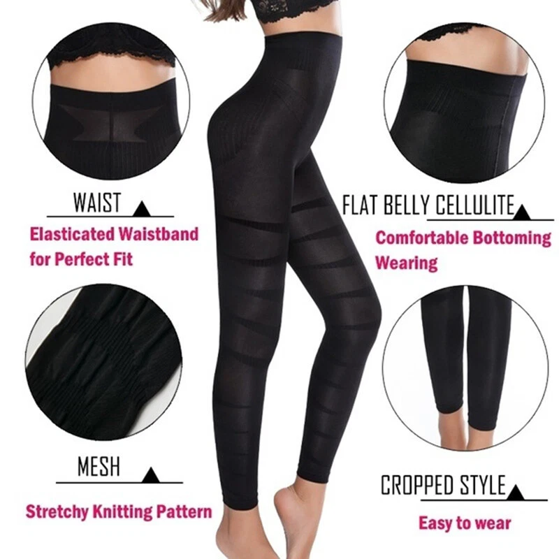 Anti Cellulite Compression Leggings Leg Shaper High Waist Black