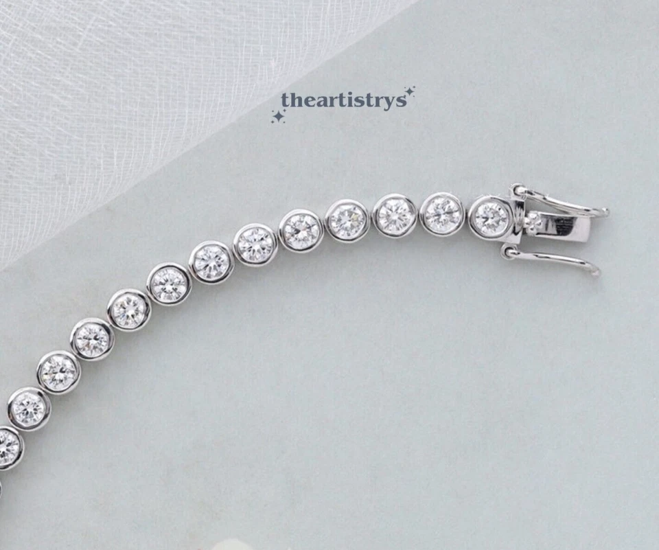 Brazalete de tenis para mujer de 7 pulgadas de oro blanco sólido de 14 quilates de 5 quilates excelente corte redondo Foto 4 de 4