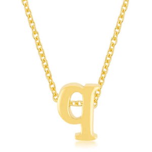 Authentic Yellow Gold Plated Brass Small Lowercase Letter Q Initial 18+2" Necklace