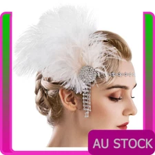 1920s Headband White Feather Bridal Great Gatsby 20s Gangster Flapper Headpiece