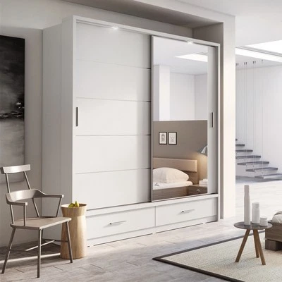 ARTHAUSS FURNITURE Brand New Modern Bedroom Mirror Sliding Door Wardrobe ARTI 5 200cm in Matt White
