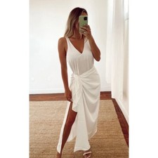 Show Me Your MuMu XS Hampton Wrap Dress Ivory Luxe Satin White