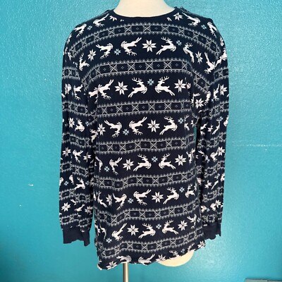 Winter Christmas Womens Top Sz 3X 54 56 Blue White Fair Isle Nordic Deer Star