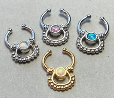 1pc Non-Piercing Single Opal Septum Hanger Clip-On Fake Nose Ring Body Jewelry