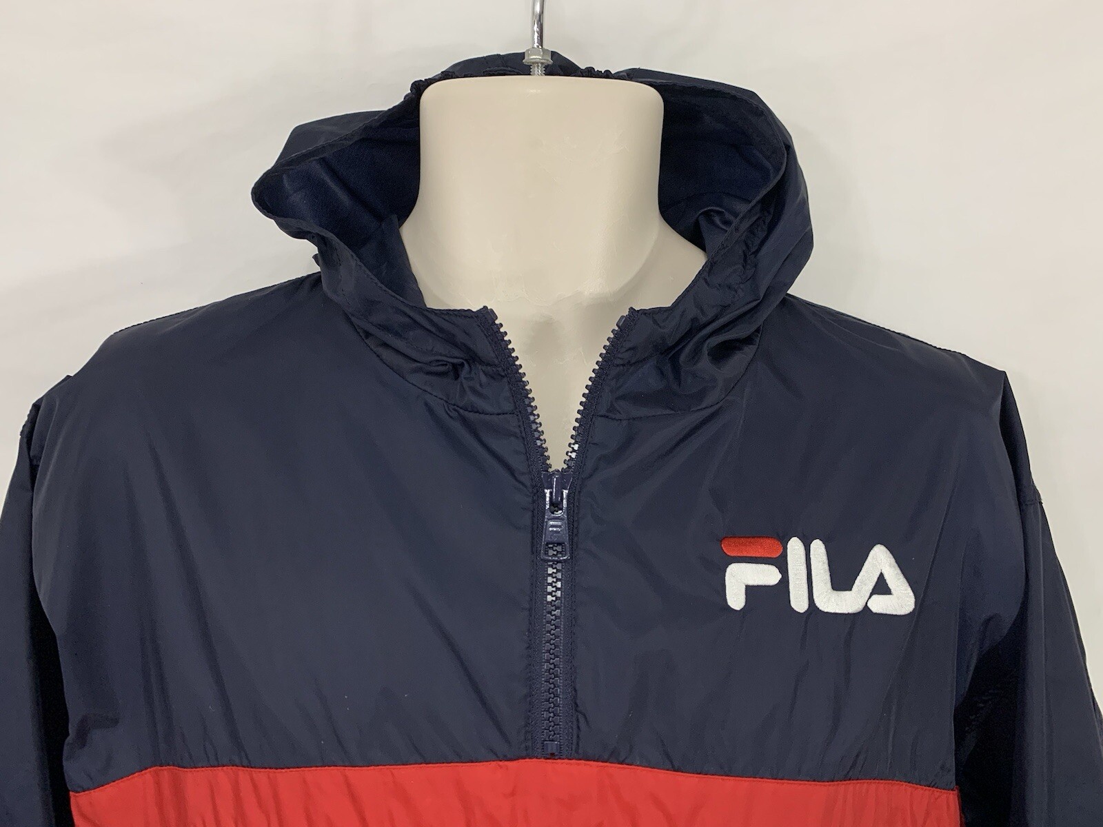Giacca a vento vintage FILA ~ uomo L ~ pullover blu navy rosso bianco nylon
