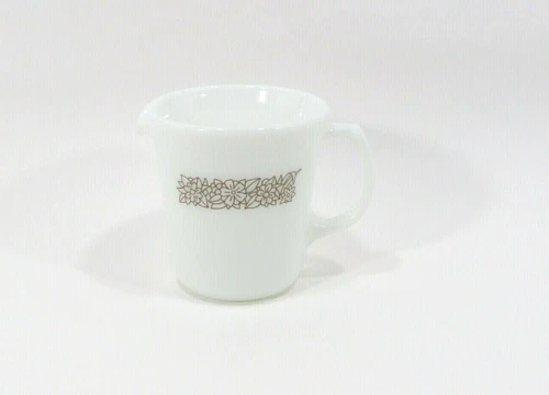 Vintage Pyrex Creamer Woodland Brown White Milk Glass Floral Corning Ware