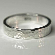 Hammered 925 Sterling Silver 5mm Wide Band Recycled Silver Unisex Ring size 8