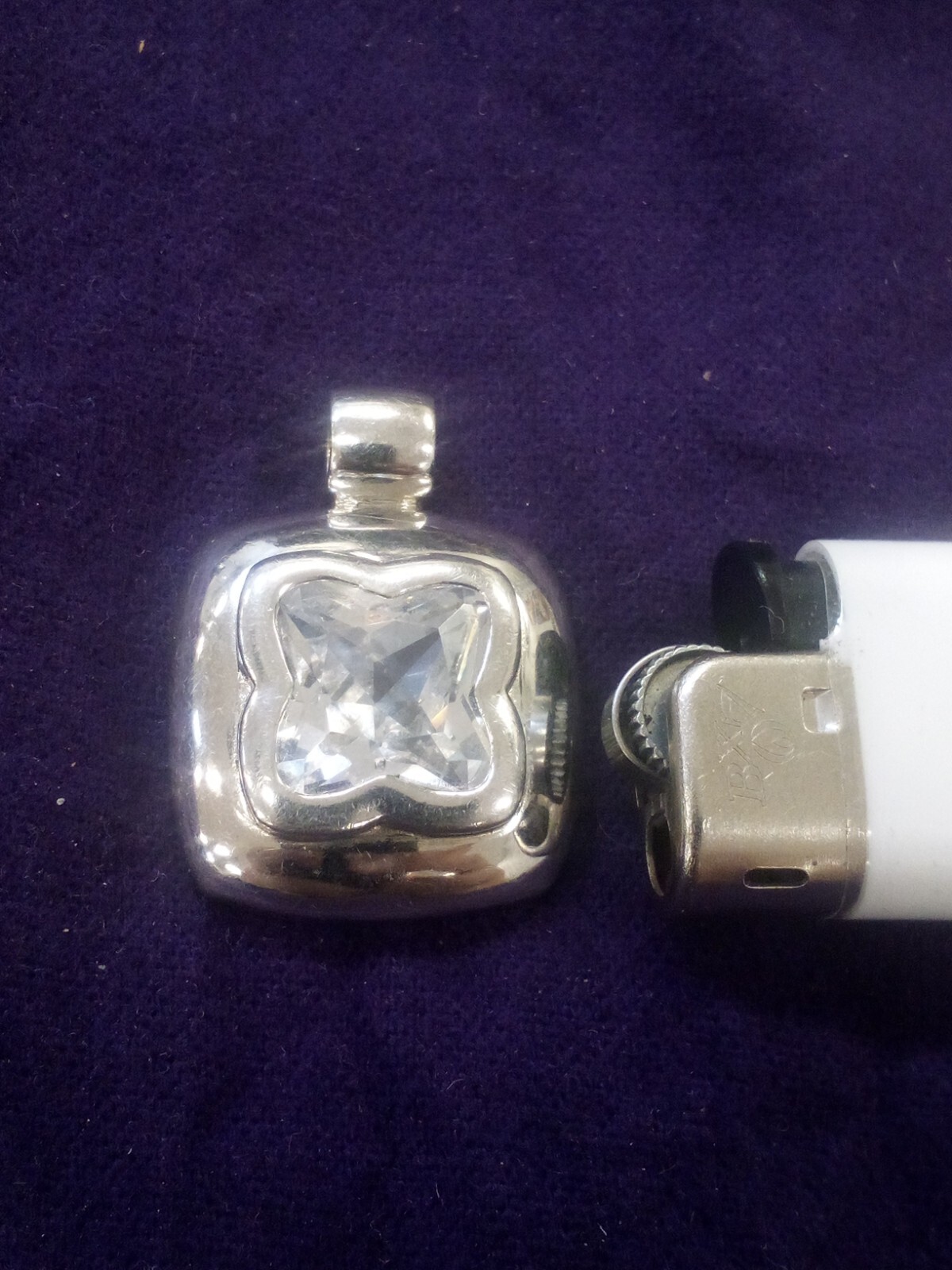 925 Solid Silver Pendant With Big Beautiful Clear… - image 2