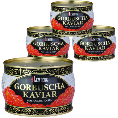 4x 400g. Buckel Lachs Kaviar Fisch Rogen Wildfang USA Alaska Lemberg Koscher Rot
