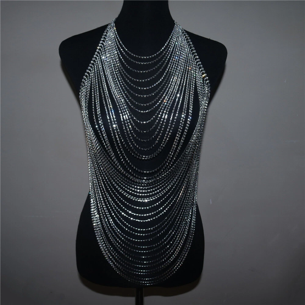 Hot Mens Rhinestone Party Clubbing Body Chain Women Crystal Vest