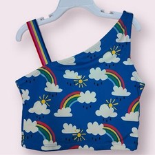 Hanna Andersson Sz 10 Rainbow Rain or Shine Allover Print One Shoulder Swim Top