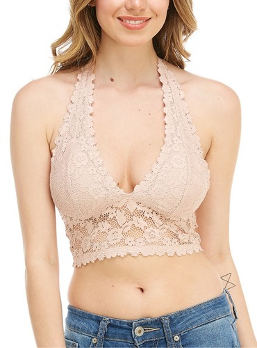 Halter V Neck Flora Lace Un-Pad Bralette Top Sheer Bra Bustier Crop  Wireless | eBay
