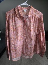 New Sundance Size PM Petite M Paisley Printed Pink Long Sleeve Blouse
