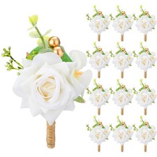12 PCS Boutonniere For Men Wedding Flower Rose Corsage Set Groom Groomsmen