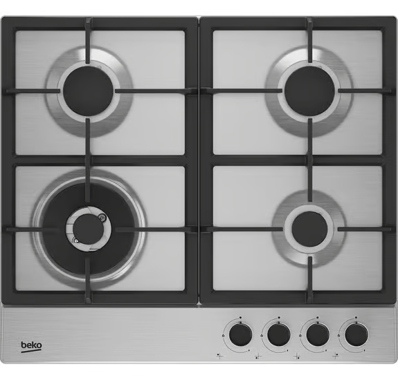 Beko HIAW64225SX - 60cm wide 4 Burner Gas Hob with Wok Burner, Auto Ignition