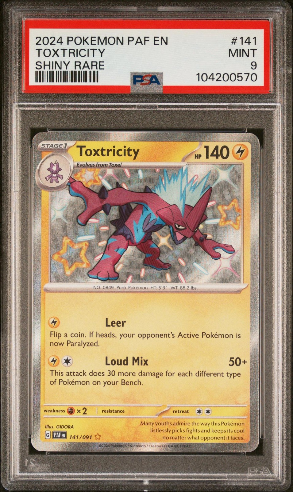 2024 Pokémon PAF Toxtricity Shiny Rare #141 PSA 9