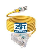 DEWENWILS 25 FT Tri-Tap Extension Cord Splitter, Heavy Duty Power Cable 15 Amp 