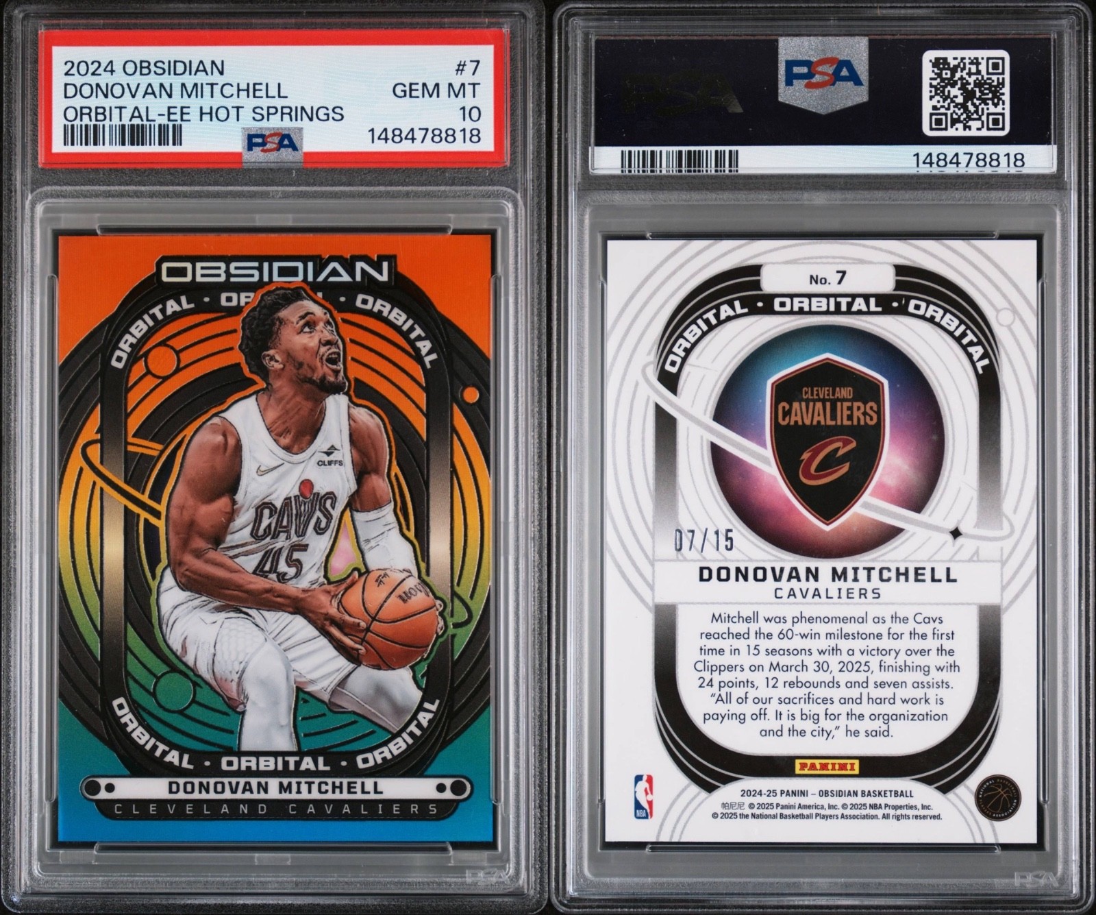 DONOVAN MITCHELL 2024-25 Panini Obsidian Orbital #7 EE Hot Springs 07/15 PSA 10