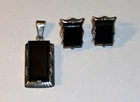 VINTAGE MEXICO STERLING SILVER 925 2" BLACK GLASS RING & PIERCED EARRINGS- 31 GR