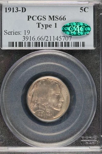 1913 D Type 1 Buffalo Nickel PCGS/CAC MS66 *DoubleJCoins* JL1100-402