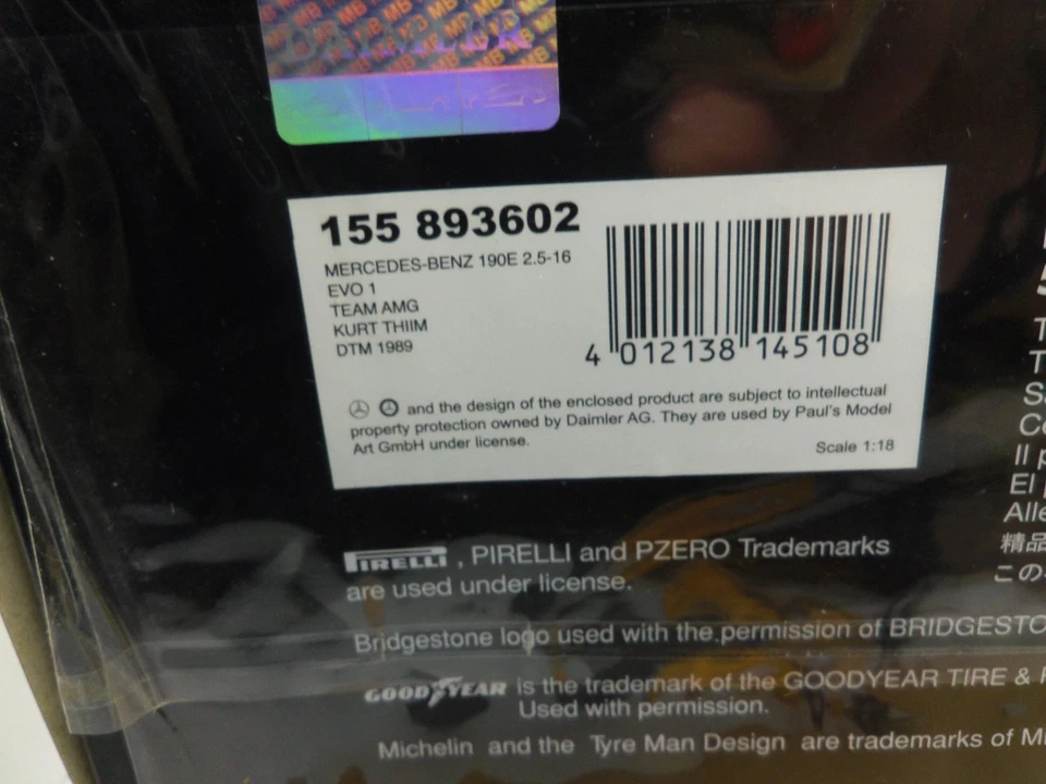 1/18 MINICHAMPS MERCEDES 190 E 2.5 EVO I DTM 1989 - Photo 2/2
