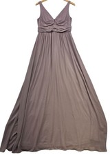 Lulus Womens Chiffon V-Neck Maxi Bridesmaid Dress Sleeveless Size L Taupe