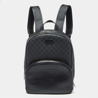 Gucci Medium Black GG Supreme Canvas and Leather Backpack