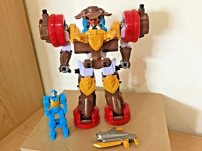 Power Rangers Deluxe Ninja Steel Bullrider Megazord mit Figur + Waffe sehr guter Zustand